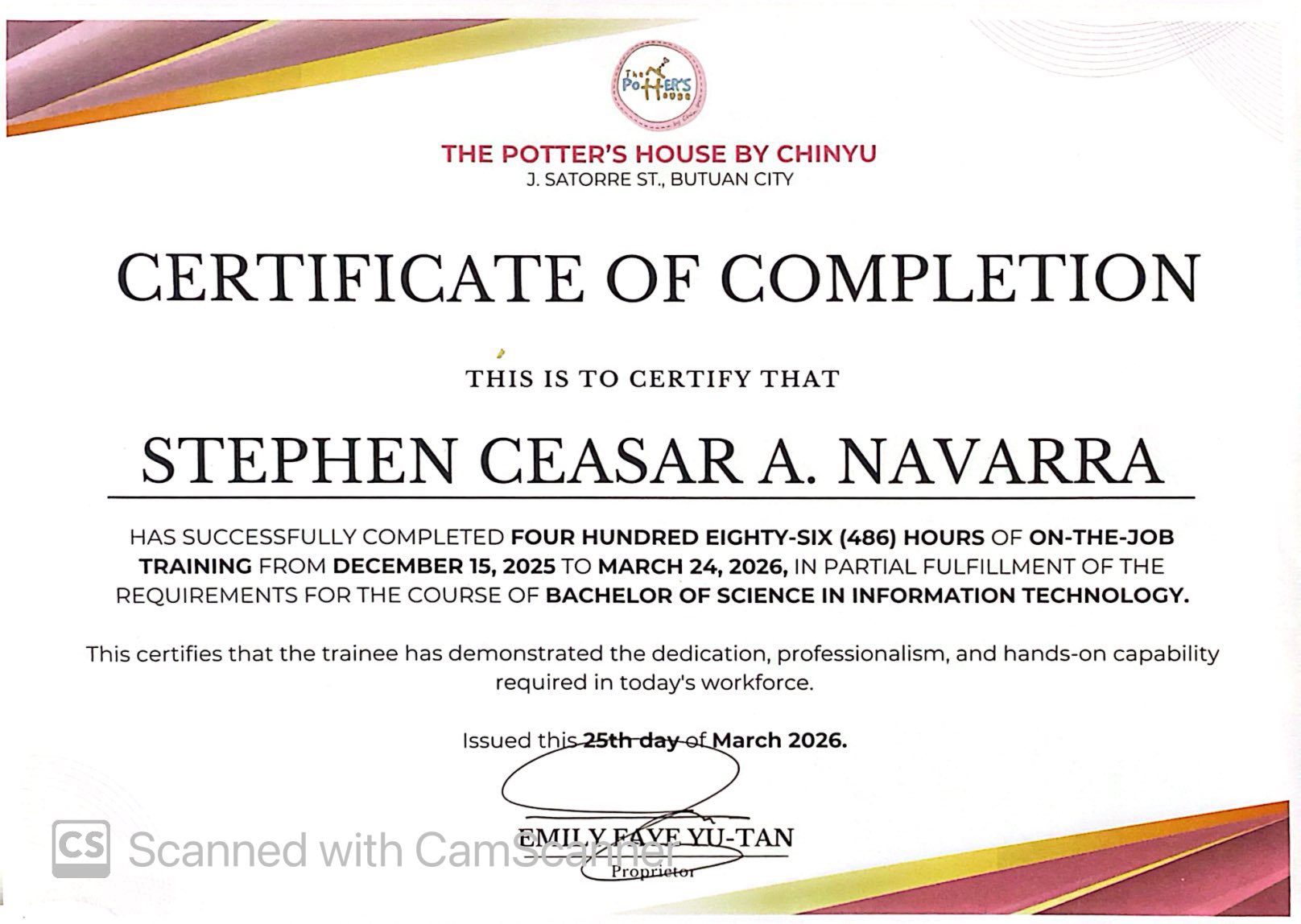 IT Intern - OJT Certificate of Completion