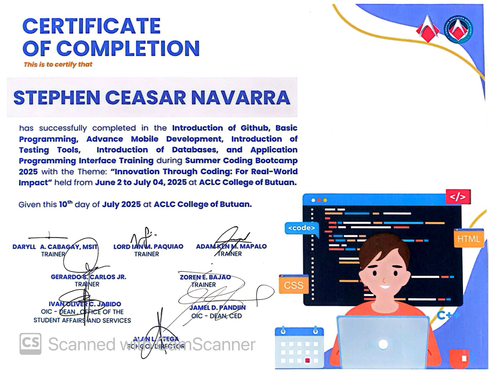 Summer Coding Bootcamp 2025 - Certificate of Completion